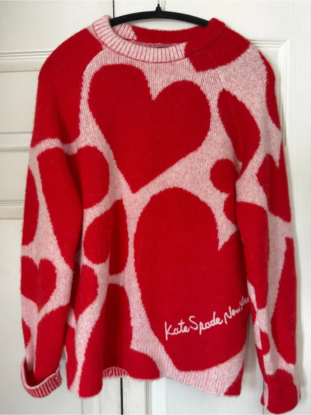 Kate Spade Red & Pink Heart-Pattern Crewneck Sweater‎